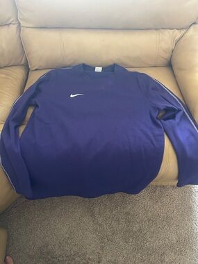 Nike Purple Crew Sweatshirt with White Swoosh fleece lined men’s large